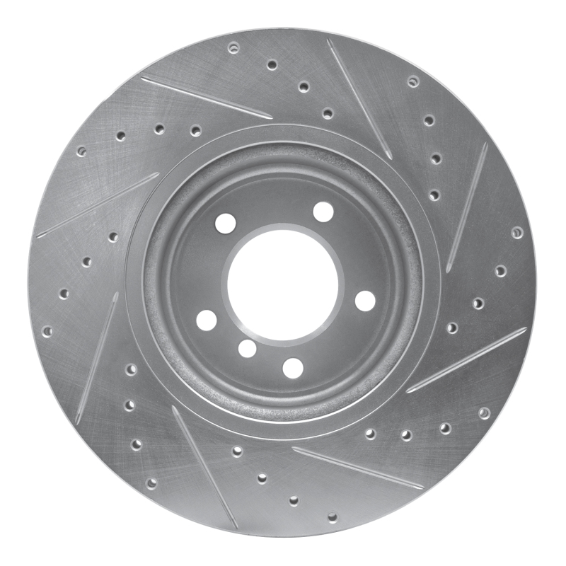 BMW 135IS Brake Rotor (1) - Front Left - R1 Concepts - Drilled & Slotted - Silver - `06-`13